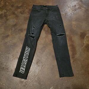 Hollister Men’s Skinny Distressed Black Jeans Size 28x30